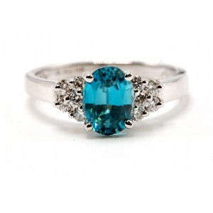 Blue Zircon & Diamond Ring