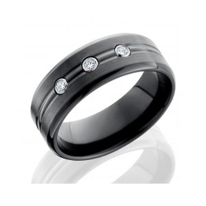 Men's Black Zirconium Wedding Band with Diamonds