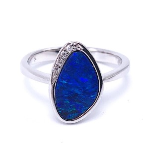 Ladies Opal Doublet & Diamond Ring