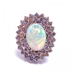 Estate Oval Opal & Diamond Ring