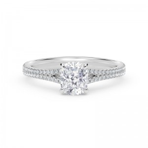 De Beers Forevermark Icon™ Setting Cushion Engagement Ring with Two Row Pave Band