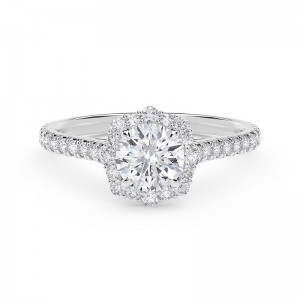 De Beers Forevermark Center of My Universe® Floral Halo Engagement Ring with Diamond Band