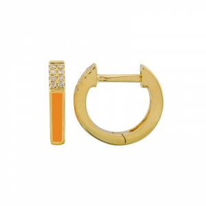Enamel & Half Diamond Huggie Earrings