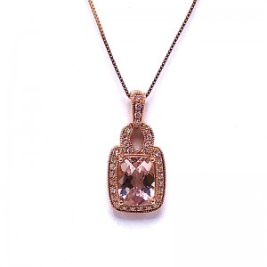 Rectangle Cushion Morganite and Diamond Pendant