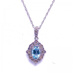 Oval Aquamarine & Diamond Pendant