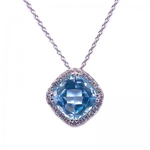 Cushion Blue Topaz & Diamond Pendant