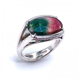 Simon G. Watermelon Tourmaline  & Diamond Ring