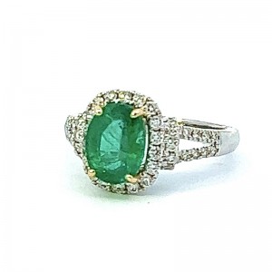 Oval Emerald & Diamond Halo Split Band