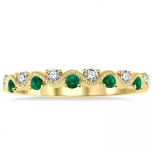 Diamond & Emerald  Wedding Band