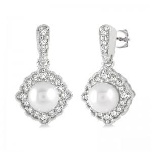 Pearl & Halo Diamond Earrings