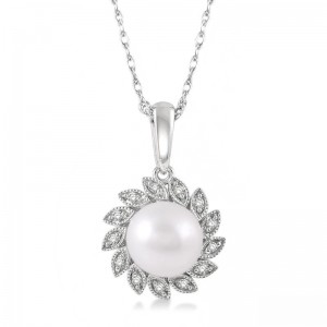 Sunflower Pearl & Diamond Pendant