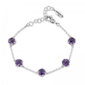 Samuel B. Amethyst Station Silver Bracelet
