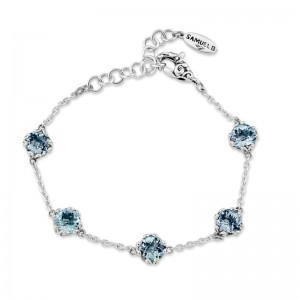 Samuel B.  Blue Topaz Station Silver Bracelet