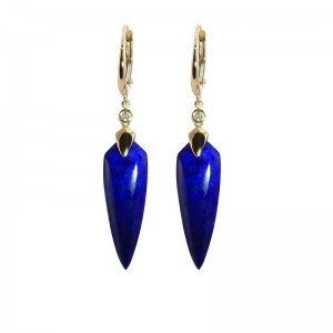 Shield Shape Lapis Earrings With Diamond Accent by Olivia B