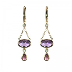 Amethyst,Rhodolite and Diamond  Earrings