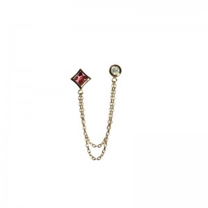 Double Post Single Diamond & Princess Cut Pink Tourmaline Earring by Olivia B