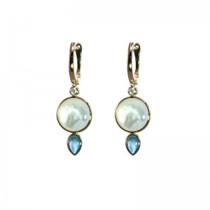 Mother of Pearl Round and Swiss Blue Topaz Earrings by Olivia B