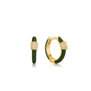 Ania Haie Forest Green Enamel Carabiner Gold  Hoop Earrings