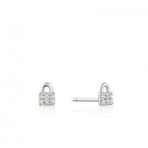 Ania Haie Silver Padlock Sparkle Stud Earrings
