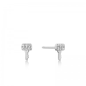 Ania Haie Silver Key Sparkle Stud Earrings