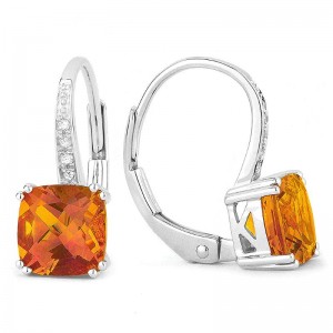 Created Orange Corundum & Diamond Earrings