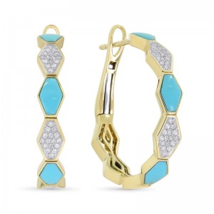 Turquoise & Diamond Hoop Earrings