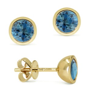 Blue Topaz London Round Bezel Earrings