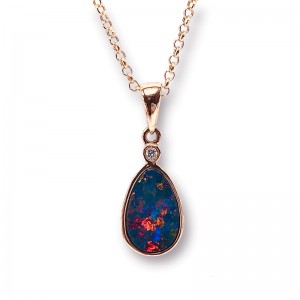 Free Form Doublet Opal & Diamond Pendant