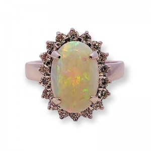 Estate Oval Opal & Diamond Ring