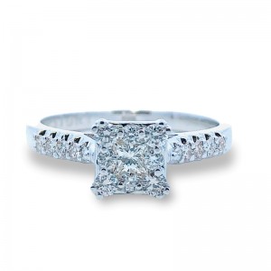 Princess Cut & Round Cluster Engagement Ring