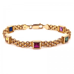 Estate Square Synthetic Stone Gold Bracelet