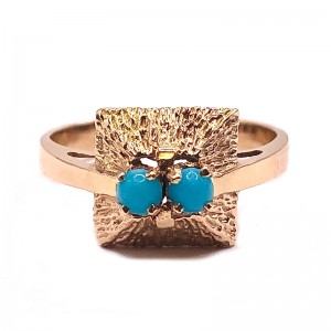 Estate Turquoise Two Stone Round Ring