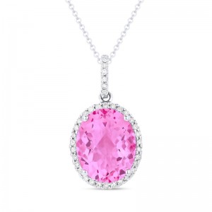 Created Pink Sapphire & Diamond Pendant
