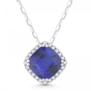 Created Blue Corundum & Diamond Pendant