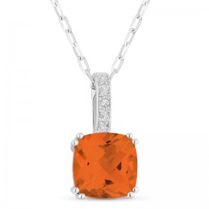 Created Orange Corundum & Diamond Pendant