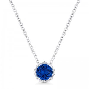 Created Blue Corundum & Diamond Pendant