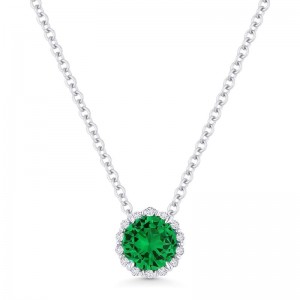 Emerald Created and Diamond Pendant