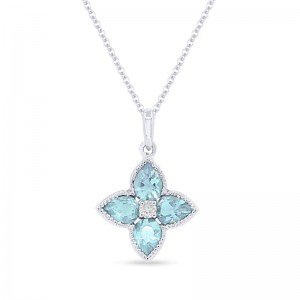 Blue Topaz & Diamond Flower Pendant