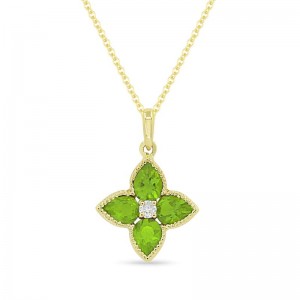 Flower Design Peridot & Diamond Pendant