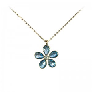 Blue Topaz Swiss  / Diamond Flower Pendant