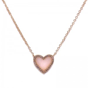 Diamond and Pink Opal Diamond Heart Necklace