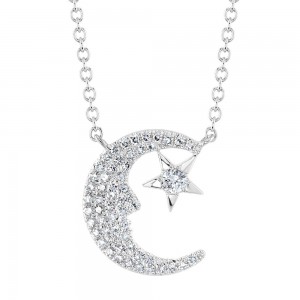 Diamond Moon and Star Necklace