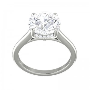 Engagement Ring 2.51Ct Round, .06Ctw Hidden Halo, 14K White Gold