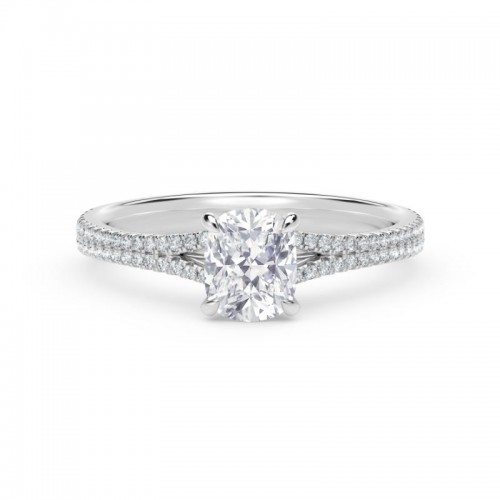 De Beers Forevermark Iconâ„¢ Setting Cushion Engagement Ring with Two Row Pave Band