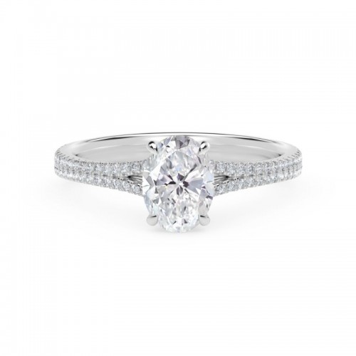 De Beers Forevermark Icon™ Setting Oval Engagement Ring with Two Row Pave Band