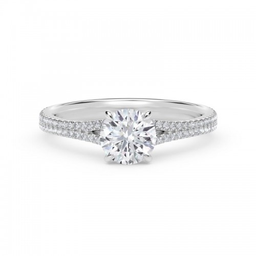 De Beers Forevermark Iconâ„¢ Setting  Round Engagement Ring with Two Row Pave Band