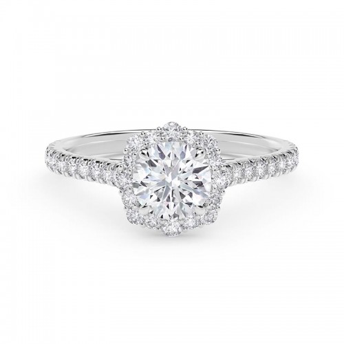 De Beers Forevermark Center of My Universe® Floral Halo Engagement Ring with Diamond Band