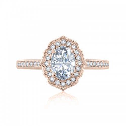 A.JAFFE Quilted Floral Milgrain Oval Engagement Semi Mount