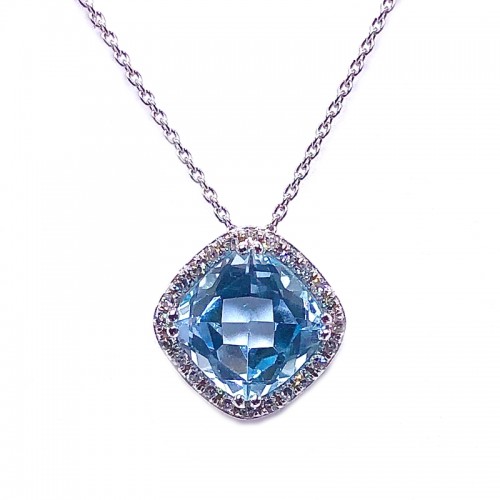 Cushion Blue Topaz & Diamond Pendant