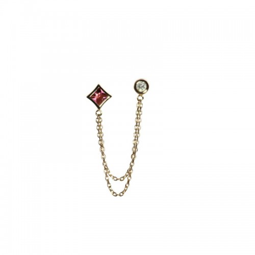 Double Post Single Diamond & Princess Cut Pink Tourmaline Earring by Olivia B